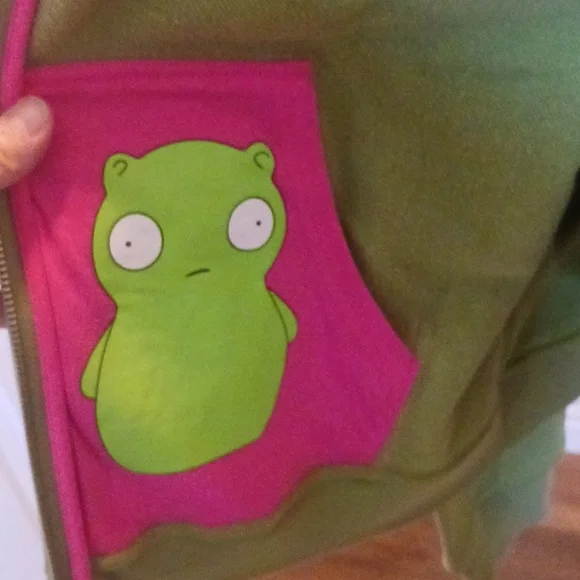 NWT Toddland Bobs Burgers Louise Green Hoodie with Pink Bunny Ears LARGE